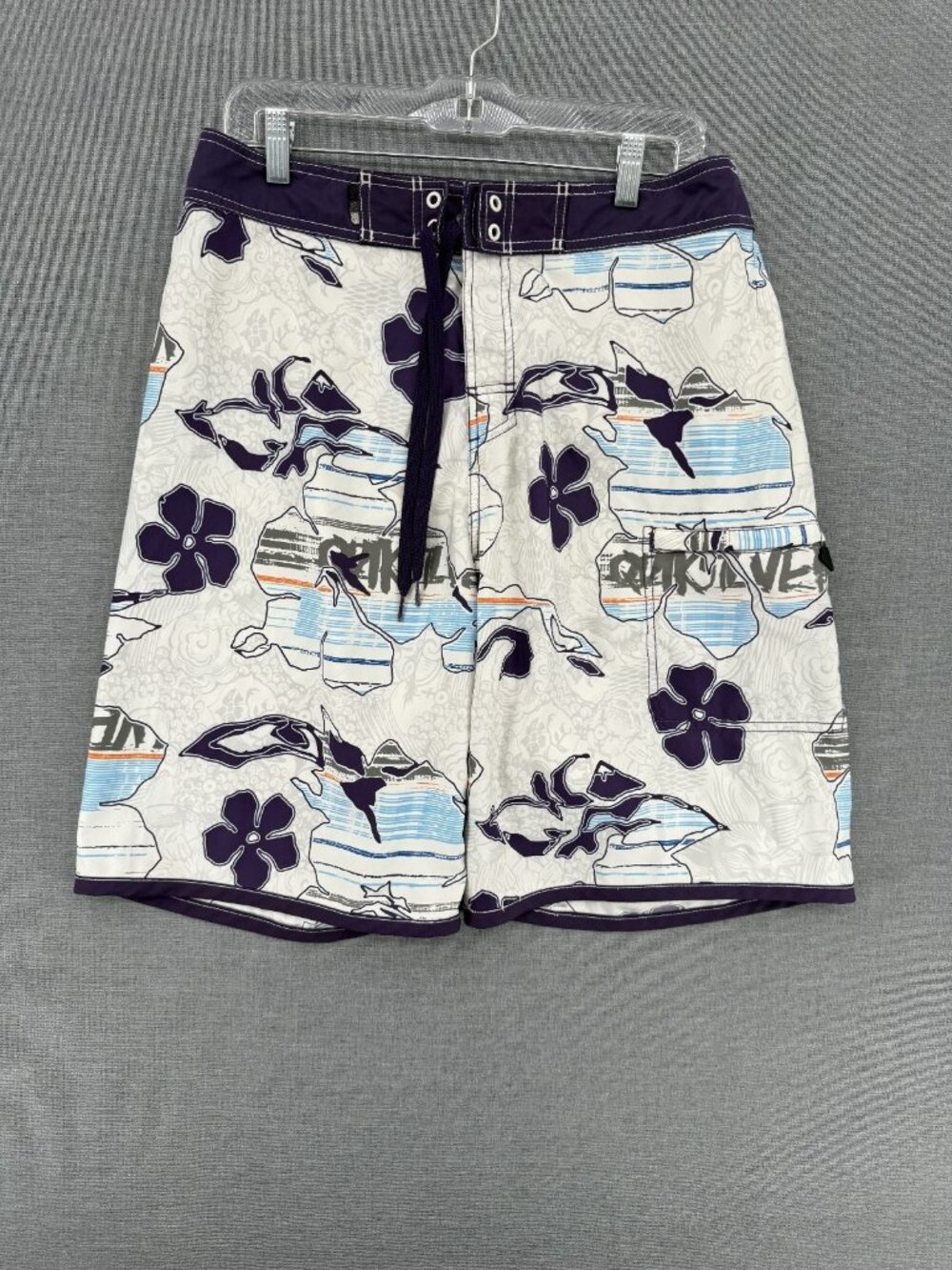Vtg Quiksilver Board Shorts Mens 34 9" Swim Trunks Floral Drawstring Y2K